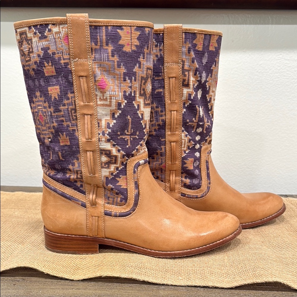 Anthropologie Women's  Piped Tapestry/Leather Boots Size 6.5